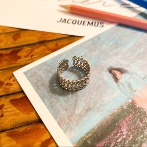 Adjustable silver lace like wide band ring